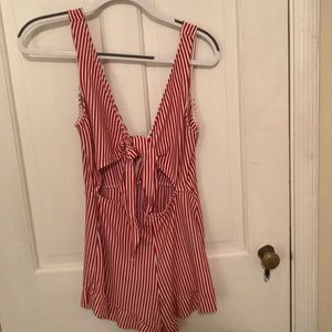 Red Striped Tie Romper